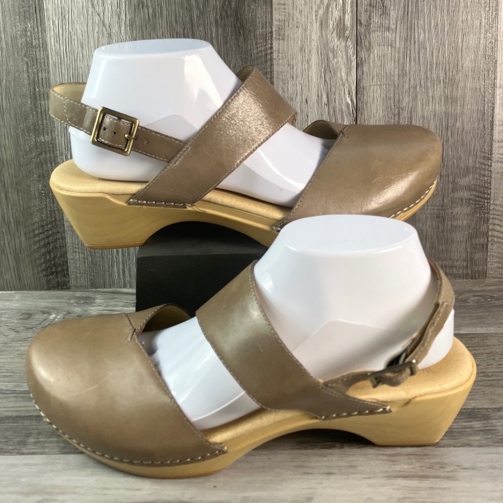 Dansko Tiffani Taupe Metallic Leather Slingback Clog Wedge Sandals 41